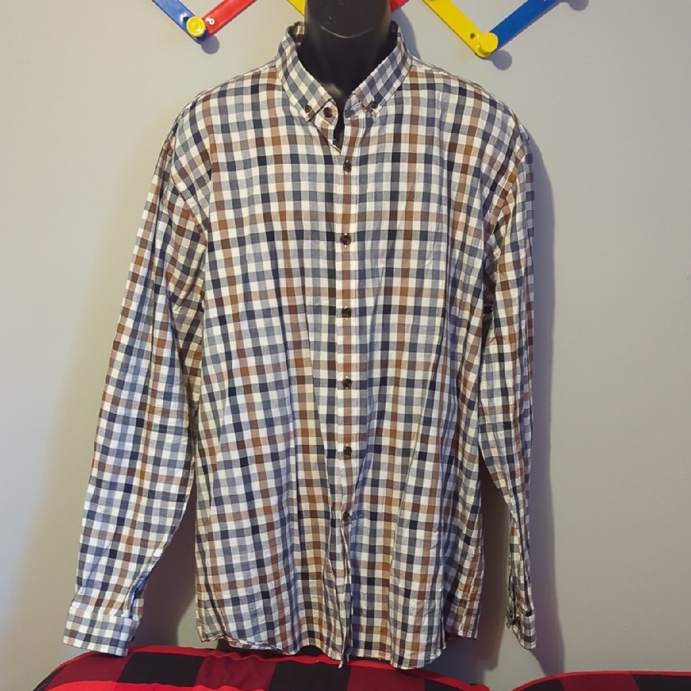 Simons Men's Plaid Shirt - Brown and White